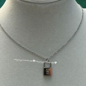Silver Padlock Engraved Letter “H” Initial Pendant Necklace